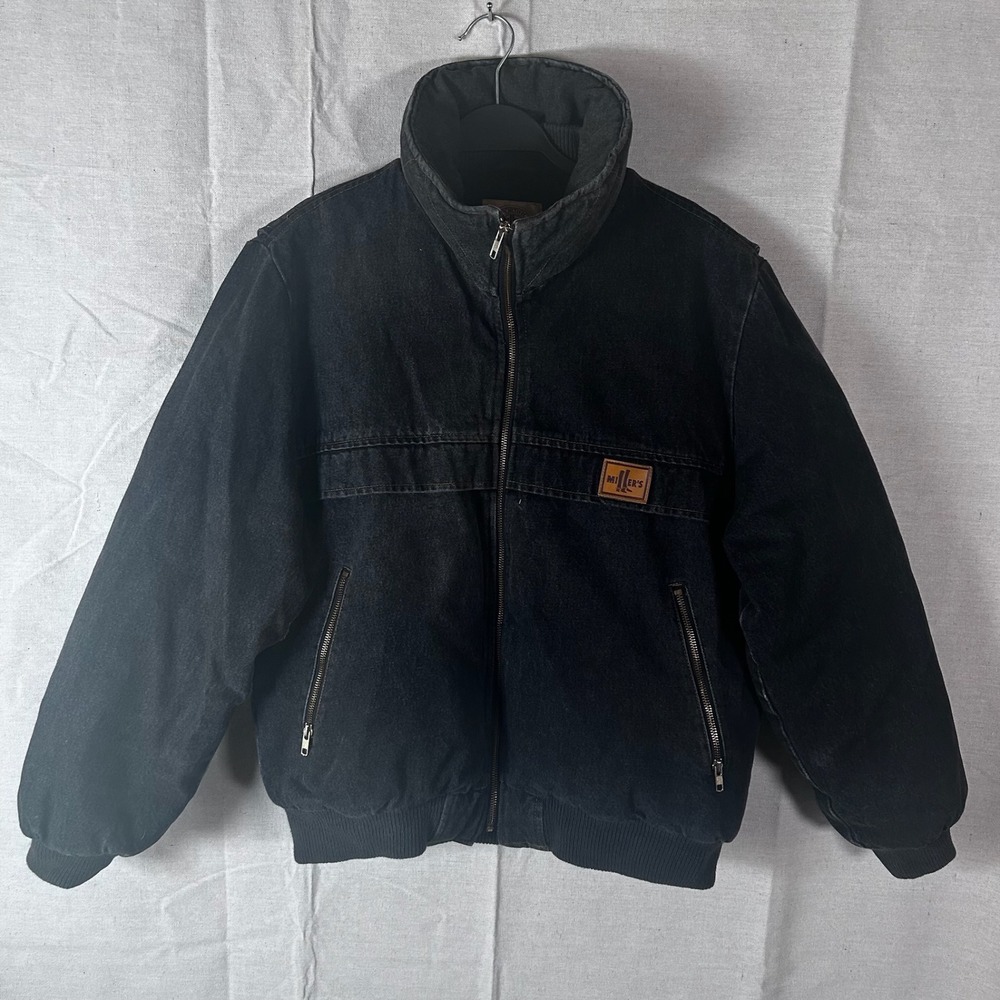 Vintage Miller's Collection Mens Black Denim Down Insulated Bomber Jacket L